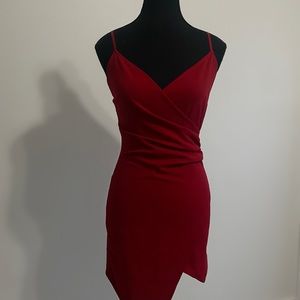 Le Chateau Red Asymmetrical Wrap Dress